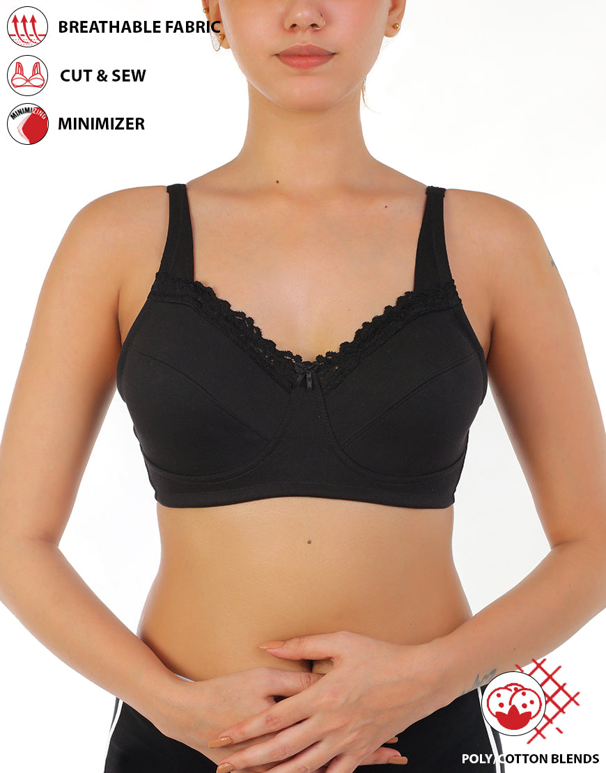 BH mit voller Abdeckung, super Unterstützung, nahtlos geformte Cups, Minimizer – Schwarz